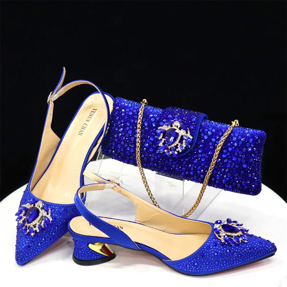 New Blue Pointed Toe Crystal Design Thin Heel Ladies Shoes Matching Bag Set For Nigerian Women Party
New Blue Pointed Toe Crystal Design Thin Heel Ladies Shoes Matching Bag Set For Nigerian Women Party