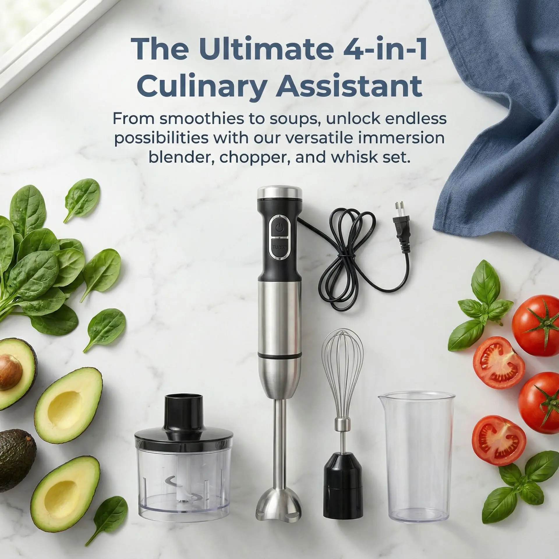 Cross-border 5-in-1 Electric Hand Blender 400W Meat Grinder and Egg Beater Stainless Steel Body 25-Speed Adjustable
Cross-border 5-in-1 Electric Hand Blender 400W Meat Grinder and Egg Beater Stainless Steel Body 25-Speed Adjustable