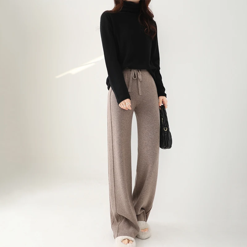 Women 100% Merino Wool Trousers New Autumn Winter Soft Warm Woman Cashmere Wide Leg Pants Knit Side Double Line Drawstring Pants
Women 100% Merino Wool Trousers New Autumn Winter Soft Warm Woman Cashmere Wide Leg Pants Knit Side Double Line Drawstring Pants
