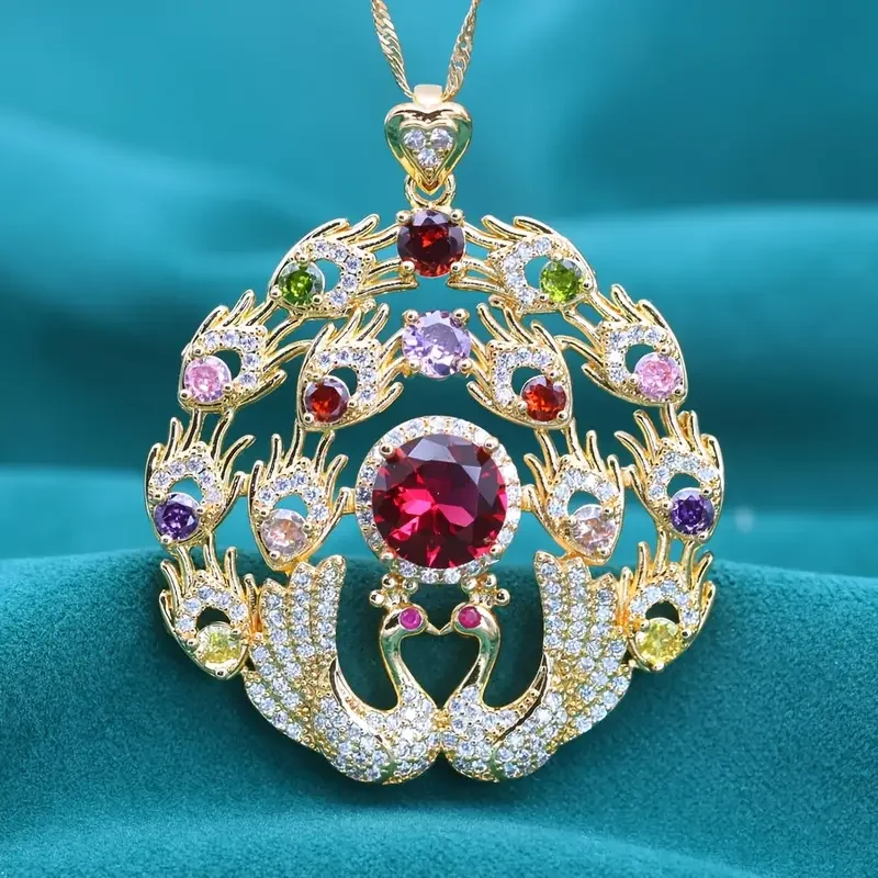 Elegant Peacock Multicolor Synthetic Zirconia Pendant Necklace,18k Golden Plated - for Women Perfect for Weddings & Valentine
Elegant Peacock Multicolor Synthetic Zirconia Pendant Necklace,18k Golden Plated - for Women Perfect for Weddings & Valentine