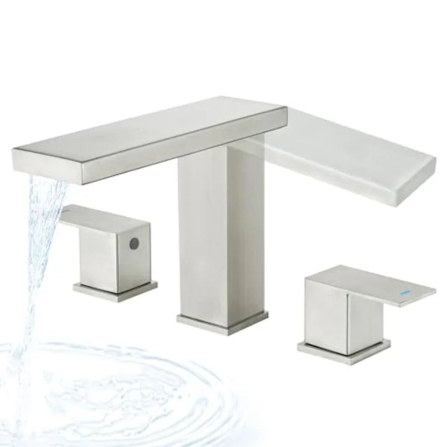 Roman bathtub faucet for deck mount, brushed nickel finish, 3-hole setup with 360 rotatable waterfall spout and extra-long desi
Roman bathtub faucet for deck mount, brushed nickel finish, 3-hole setup with 360 rotatable waterfall spout and extra-long desi