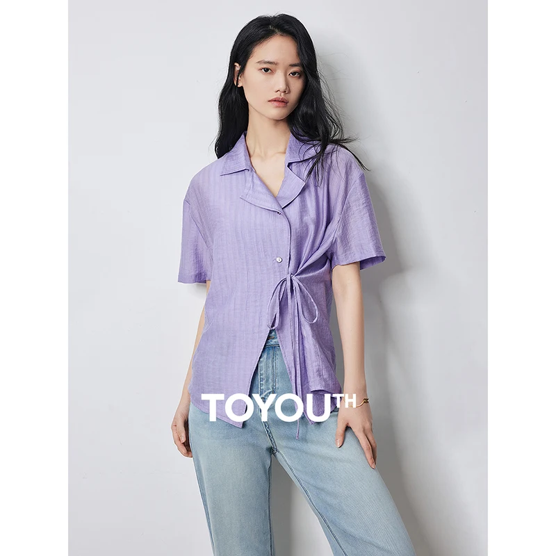 TOYOUTH Women Blouse Shirt 2024 Summer New Lyocell Lace up Knot Drawstring Short Sleeve Turn Down Collar Purple Tops
TOYOUTH Women Blouse Shirt 2024 Summer New Lyocell Lace up Knot Drawstring Short Sleeve Turn Down Collar Purple Tops