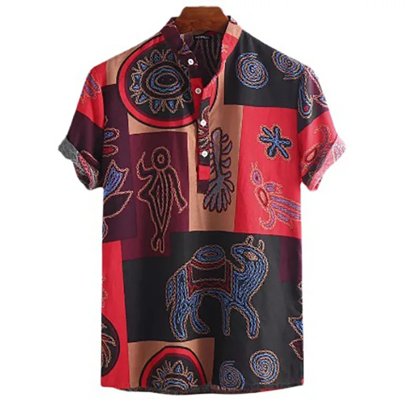 Summer new European and American ethnic style oracle print chiffon stand collar men's casual fashion shirt
Summer new European and American ethnic style oracle print chiffon stand collar men's casual fashion shirt