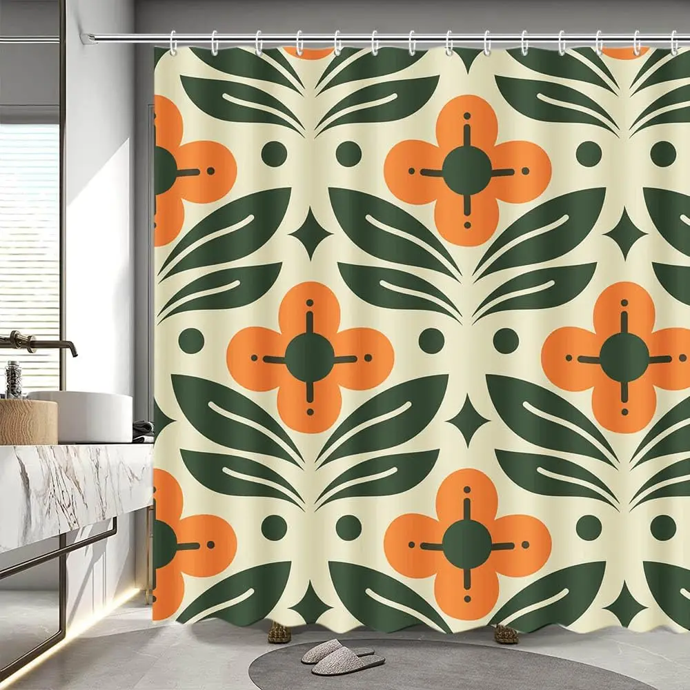 Orange Floral Shower Curtain, Vintage Mid-Century Abstract Geometric, Boho Retro Bathroom Decor, Waterproof Fabric
Orange Floral Shower Curtain, Vintage Mid-Century Abstract Geometric, Boho Retro Bathroom Decor, Waterproof Fabric