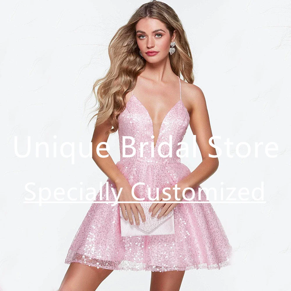 Elegant Short Cocktail Dress Spaghetti Strap Deep V-Neck Tulle A-Line Homecoming Gown Sexy Backless Lace up Vestidos De Gala
Elegant Short Cocktail Dress Spaghetti Strap Deep V-Neck Tulle A-Line Homecoming Gown Sexy Backless Lace up Vestidos De Gala