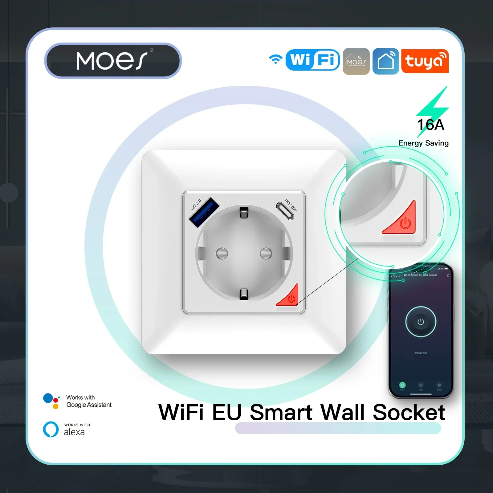 WiFi Smart Socket EU Power Plug Outlet Fast Charge USB Type-C APP Remote Control Voice Control Alexa
WiFi Smart Socket EU Power Plug Outlet Fast Charge USB Type-C APP Remote Control Voice Control Alexa
