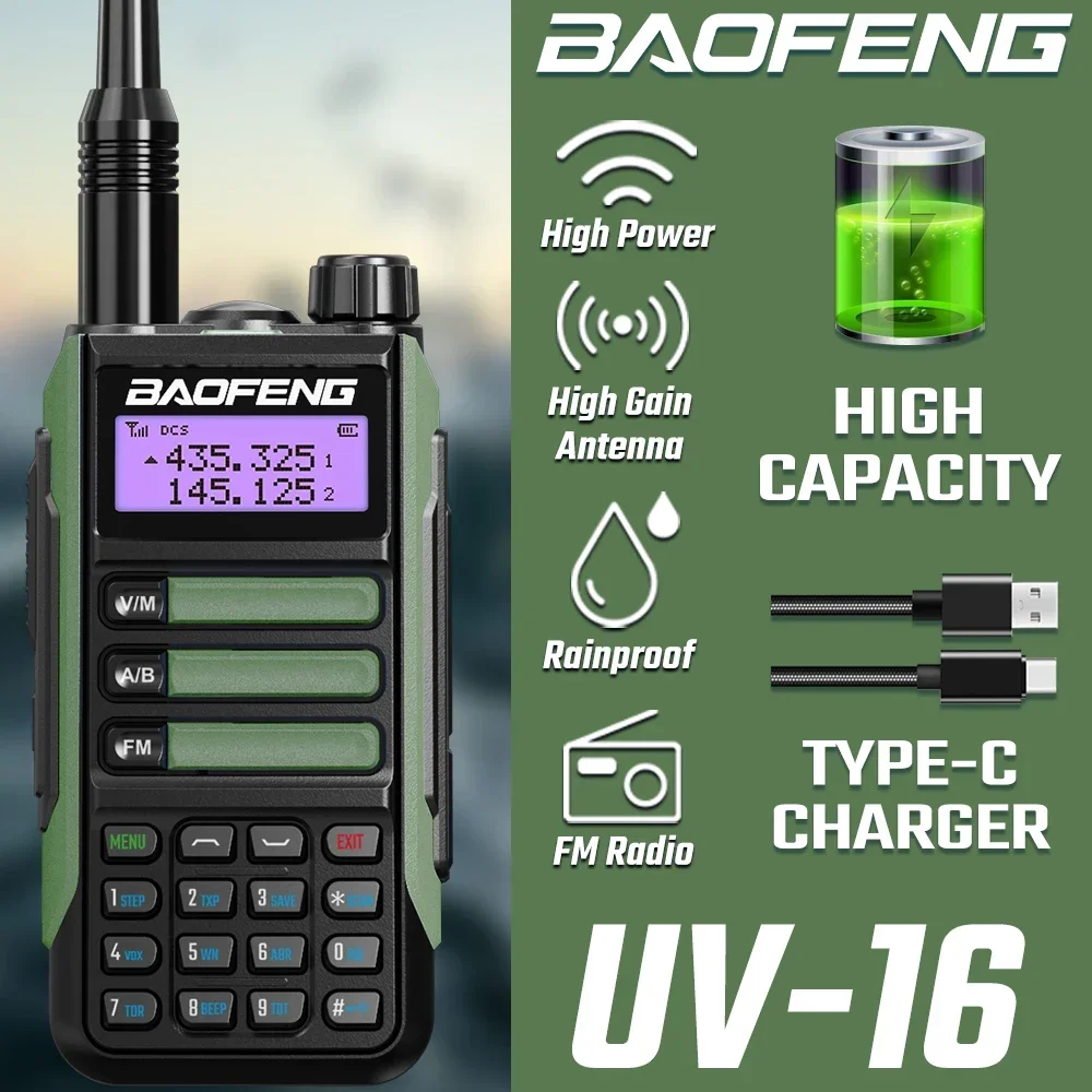 BAOFENG UV-16 Walkie Talkie Tri-Band 10 KM Powerful Waterproof VHF/UHF CB Ham Dual Band Professional Two Way Radio USB-C Charger
BAOFENG UV-16 Walkie Talkie Tri-Band 10 KM Powerful Waterproof VHF/UHF CB Ham Dual Band Professional Two Way Radio USB-C Charger