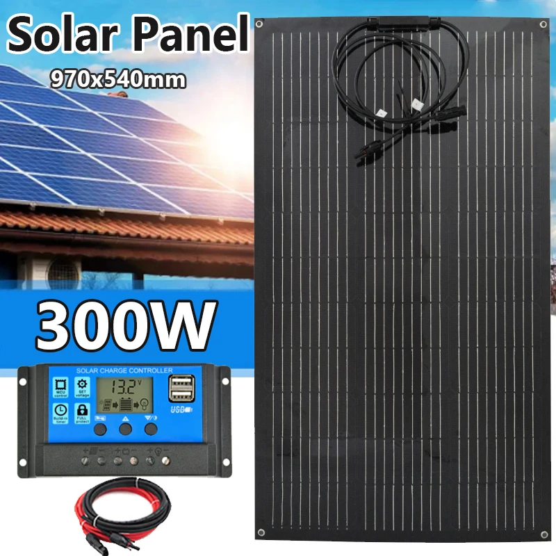 300W Solar Panel Kit 18V Flexible Solar Cell with 60A Controller Power Generator System for Balcony Outdoor Camping RV Car Roof
300W Solar Panel Kit 18V Flexible Solar Cell with 60A Controller Power Generator System for Balcony Outdoor Camping RV Car Roof