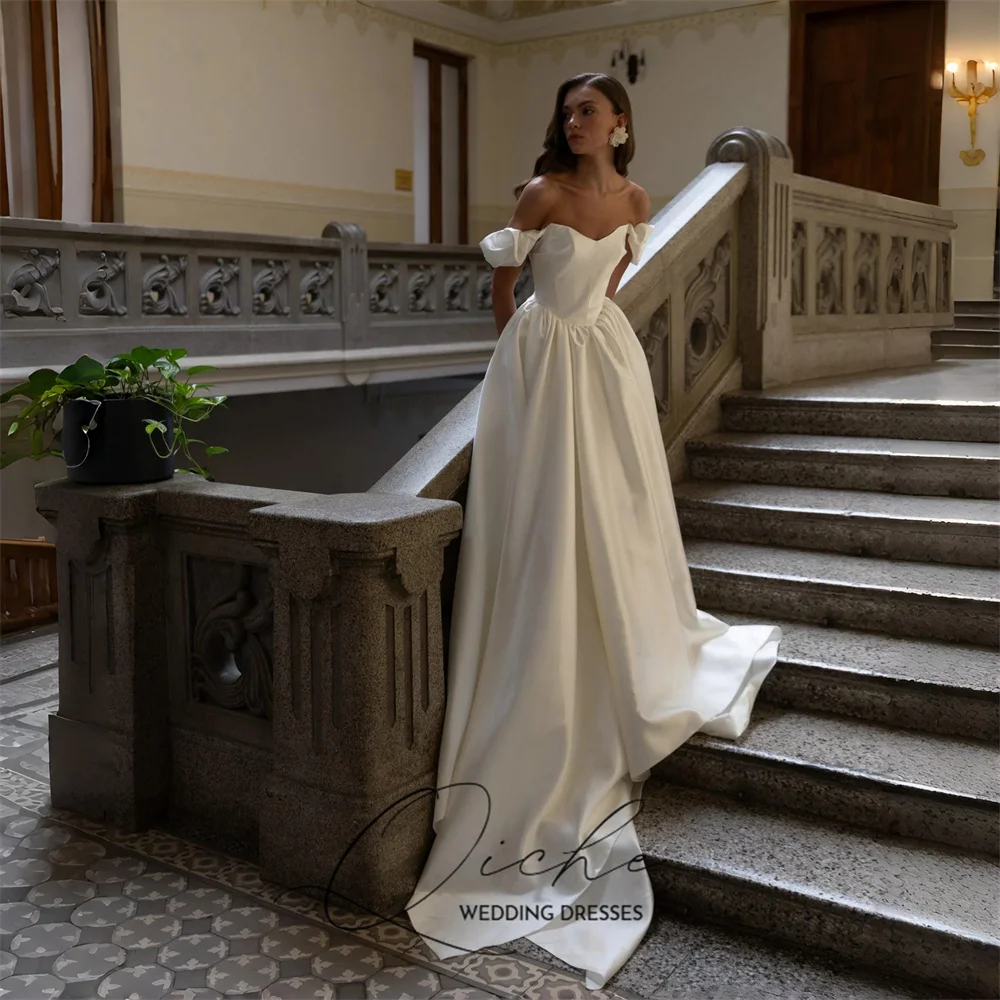 QICHE Elegant Satin A-Line Long Wedding Dress Off The Shoulder V-Neck Open Back Bridal Gown Vestidos De Noiva Customized
QICHE Elegant Satin A-Line Long Wedding Dress Off The Shoulder V-Neck Open Back Bridal Gown Vestidos De Noiva Customized