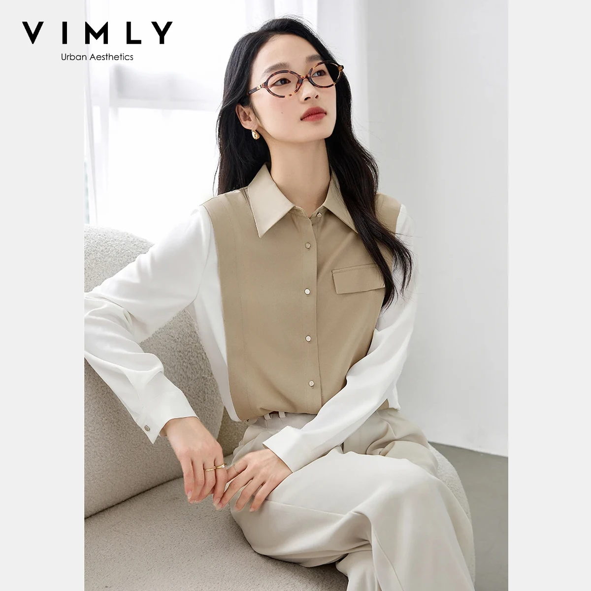 Vimly Contrast Shirts for Women 2023 Autumn Relaxed Fit Long Sleeve Tops Female Collared Button Down Shirts and Blouses M2636
Vimly Contrast Shirts for Women 2023 Autumn Relaxed Fit Long Sleeve Tops Female Collared Button Down Shirts and Blouses M2636