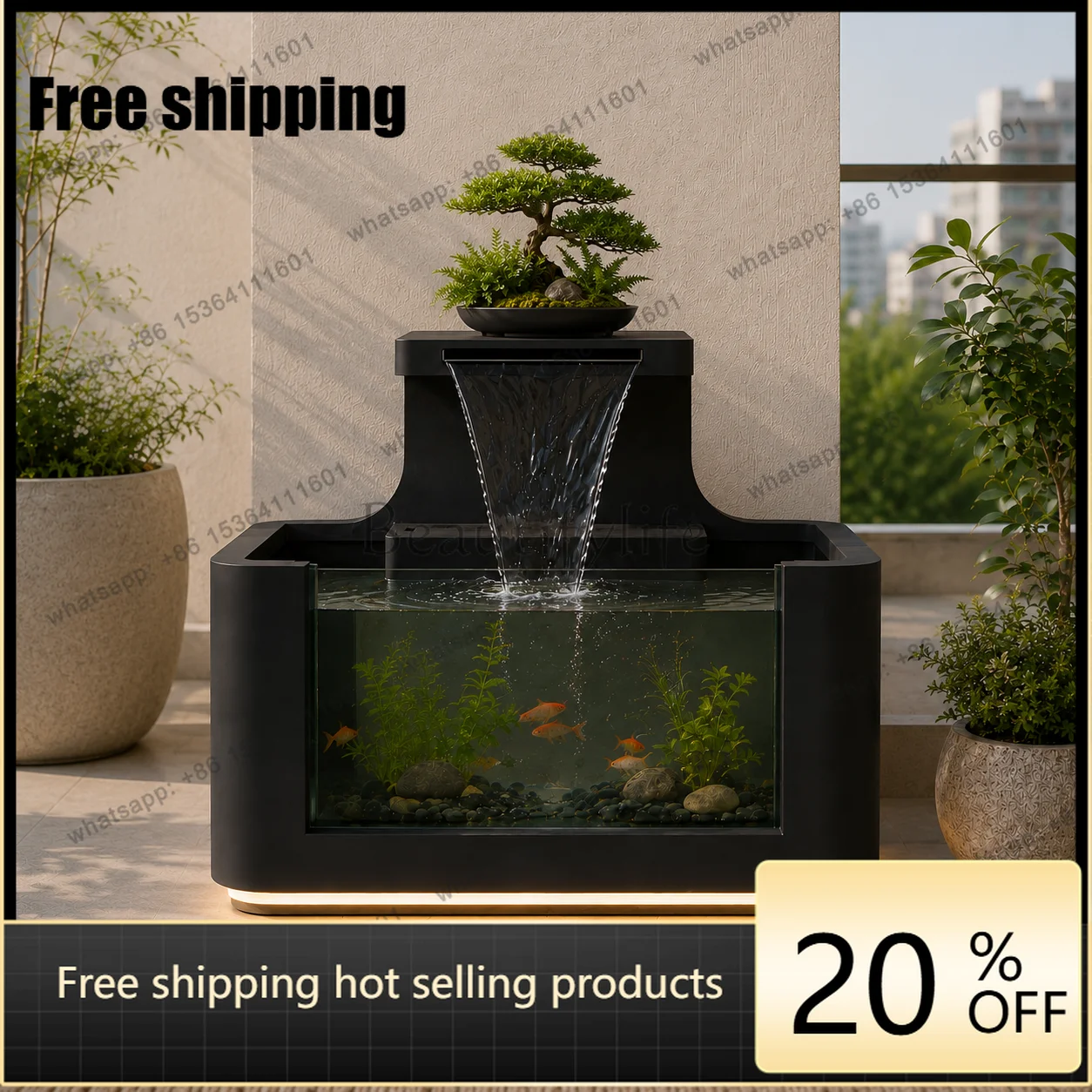 Villa courtyard fish pond integrated stainless steel water feature running water fountain flower box fish tank landscape
Villa courtyard fish pond integrated stainless steel water feature running water fountain flower box fish tank landscape