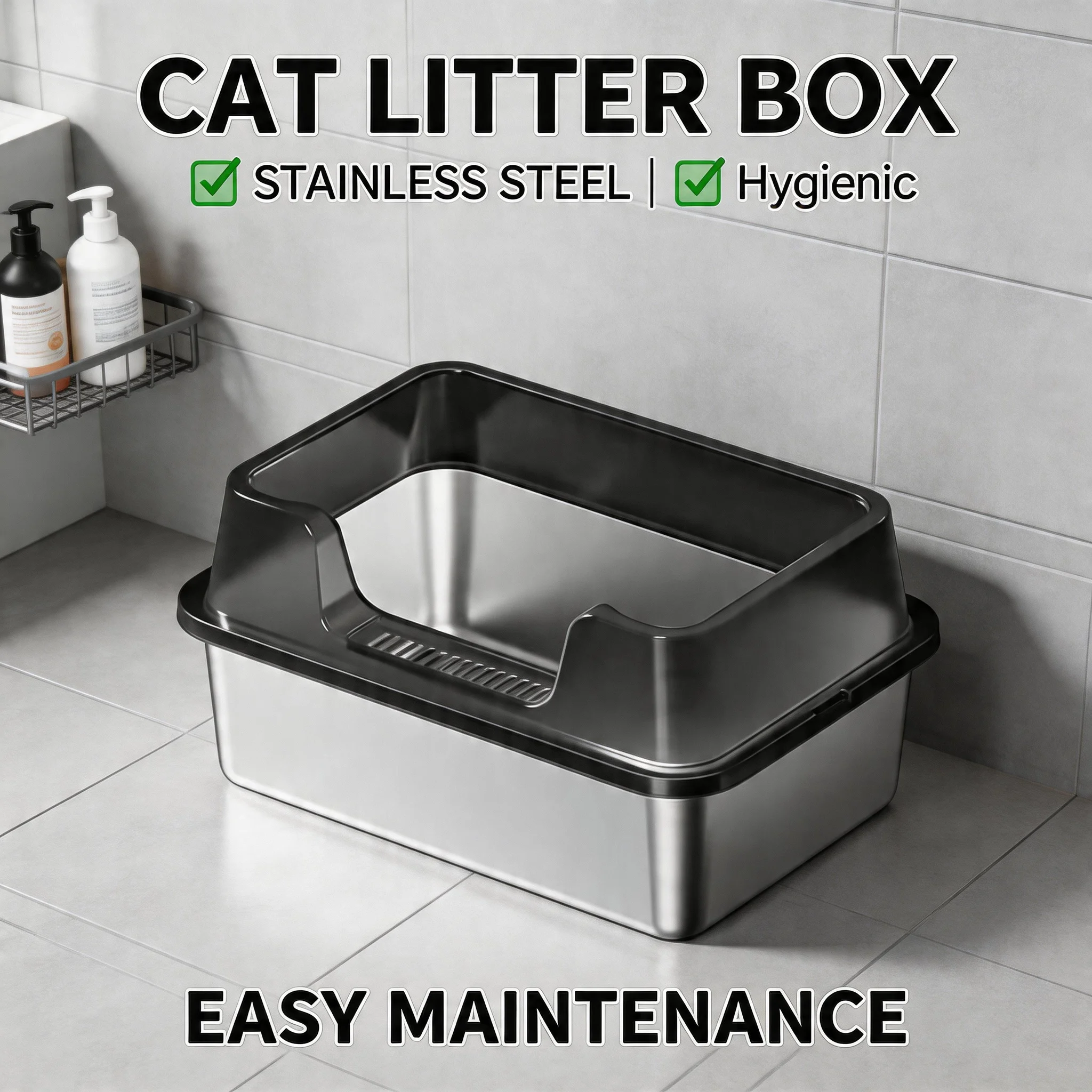 Anti-Splashing Stainless Steel Cat Litter Box with Lid & Scoop for Big Cat XL Metal Litter Pan High Wall Sides Non-Sticky Tray
Anti-Splashing Stainless Steel Cat Litter Box with Lid & Scoop for Big Cat XL Metal Litter Pan High Wall Sides Non-Sticky Tray
