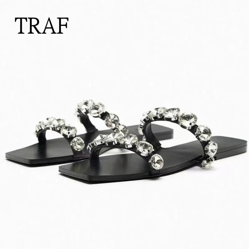 TRAF Black Flat Slippers Sandals Women Summer 2023 New Fashion Rhinestone Flat Slippers Shoes For Women Elegant French Sandals
TRAF Black Flat Slippers Sandals Women Summer 2023 New Fashion Rhinestone Flat Slippers Shoes For Women Elegant French Sandals