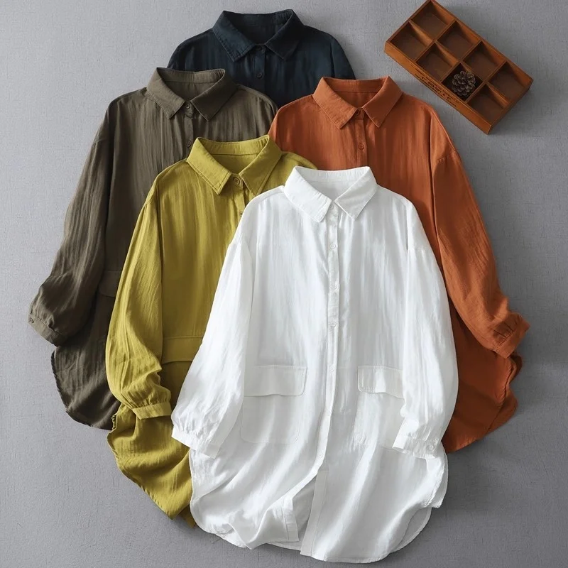 Lazy Neutral Style Pure Cotton Retro Thin Jacket Loose Casual Big Shirt Long Sleeve Basic Women's Large Sze Top W752
Lazy Neutral Style Pure Cotton Retro Thin Jacket Loose Casual Big Shirt Long Sleeve Basic Women's Large Sze Top W752 