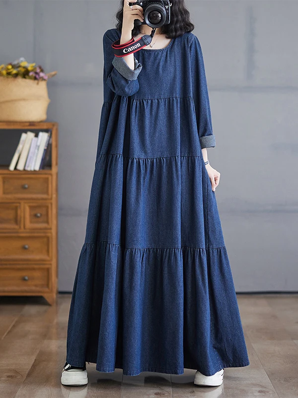 Tall Women's Vintage Denim Long Dress Loose Long Sleeve A-Line Cake Skirt Cotton Polyester Blend Daily Wear Autumn Dress
Tall Women's Vintage Denim Long Dress Loose Long Sleeve A-Line Cake Skirt Cotton Polyester Blend Daily Wear Autumn Dress