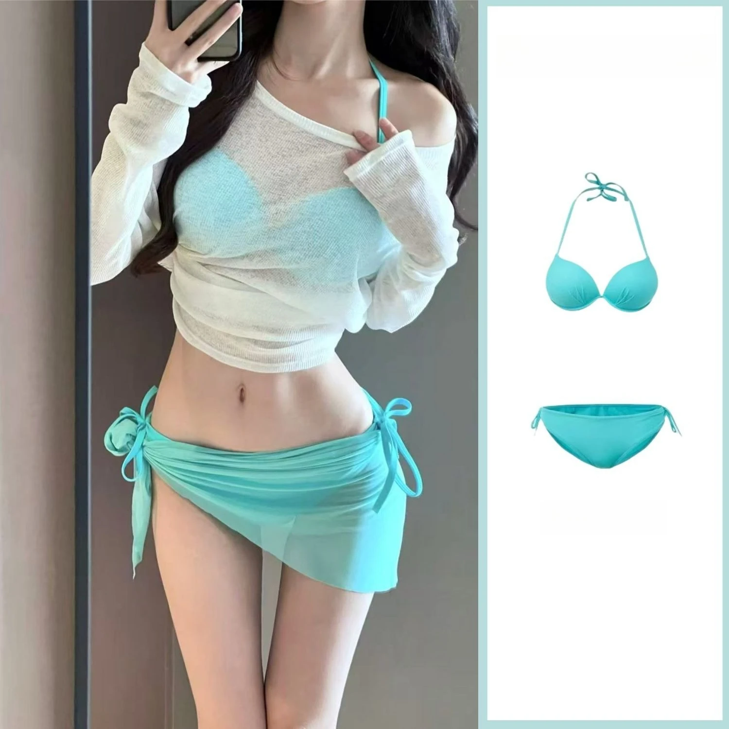 Women Four-Piece Bikini Set Hollow Out Hot Girl Style Long Sleeve Cover Up Resort Swimwear Brightening Beach Women Clothing 2026
Women Four-Piece Bikini Set Hollow Out Hot Girl Style Long Sleeve Cover Up Resort Swimwear Brightening Beach Women Clothing 2026