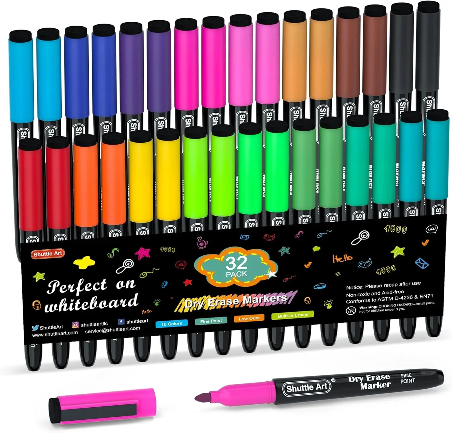 Dry Erase Markers 32 Pack 16 Colors Fine Point with Magnetic Cap and Eraser for Whiteboard School Office Home
Dry Erase Markers 32 Pack 16 Colors Fine Point with Magnetic Cap and Eraser for Whiteboard School Office Home