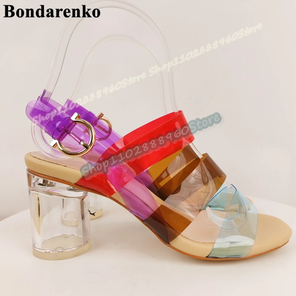 Mixed Colorful PVC Strap Clear Heel Sandals Thick Heel Shoes For Women Buckle Strap Open Toe Casual Fashion Zapatos Para Mujer
Mixed Colorful PVC Strap Clear Heel Sandals Thick Heel Shoes For Women Buckle Strap Open Toe Casual Fashion Zapatos Para Mujer
