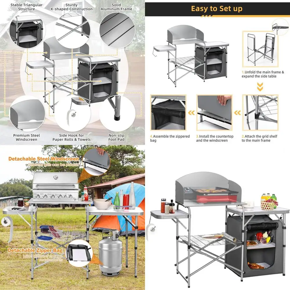 Portable Outdoor Kitchen with 26 Folding Table, Detachable Wind Screen, and Carry Bag for BBQ and Grilling in Backyards
Portable Outdoor Kitchen with 26 Folding Table, Detachable Wind Screen, and Carry Bag for BBQ and Grilling in Backyards