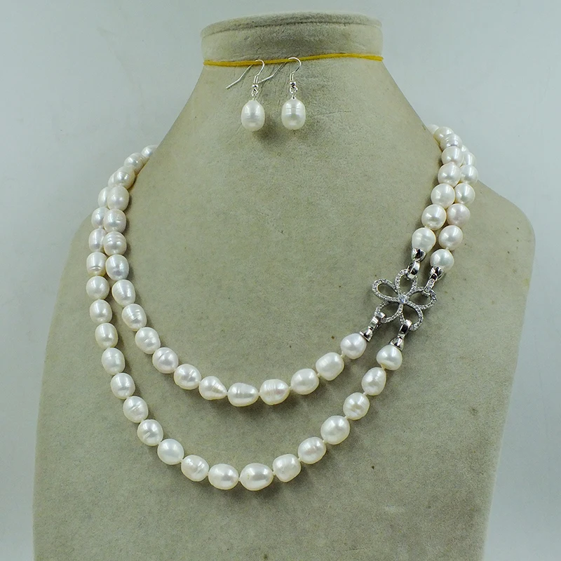 10-11MM Natural Farmed White Pearl Necklace Earrings Classic Women's Wedding Set
10-11MM Natural Farmed White Pearl Necklace Earrings Classic Women's Wedding Set