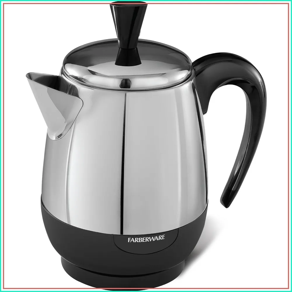 Electric Coffee Percolator, 4 Cup, Stainless Steel Basket, Automatic Keep Warm, No-Drip Spout, Black/Silver
Electric Coffee Percolator, 4 Cup, Stainless Steel Basket, Automatic Keep Warm, No-Drip Spout, Black/Silver