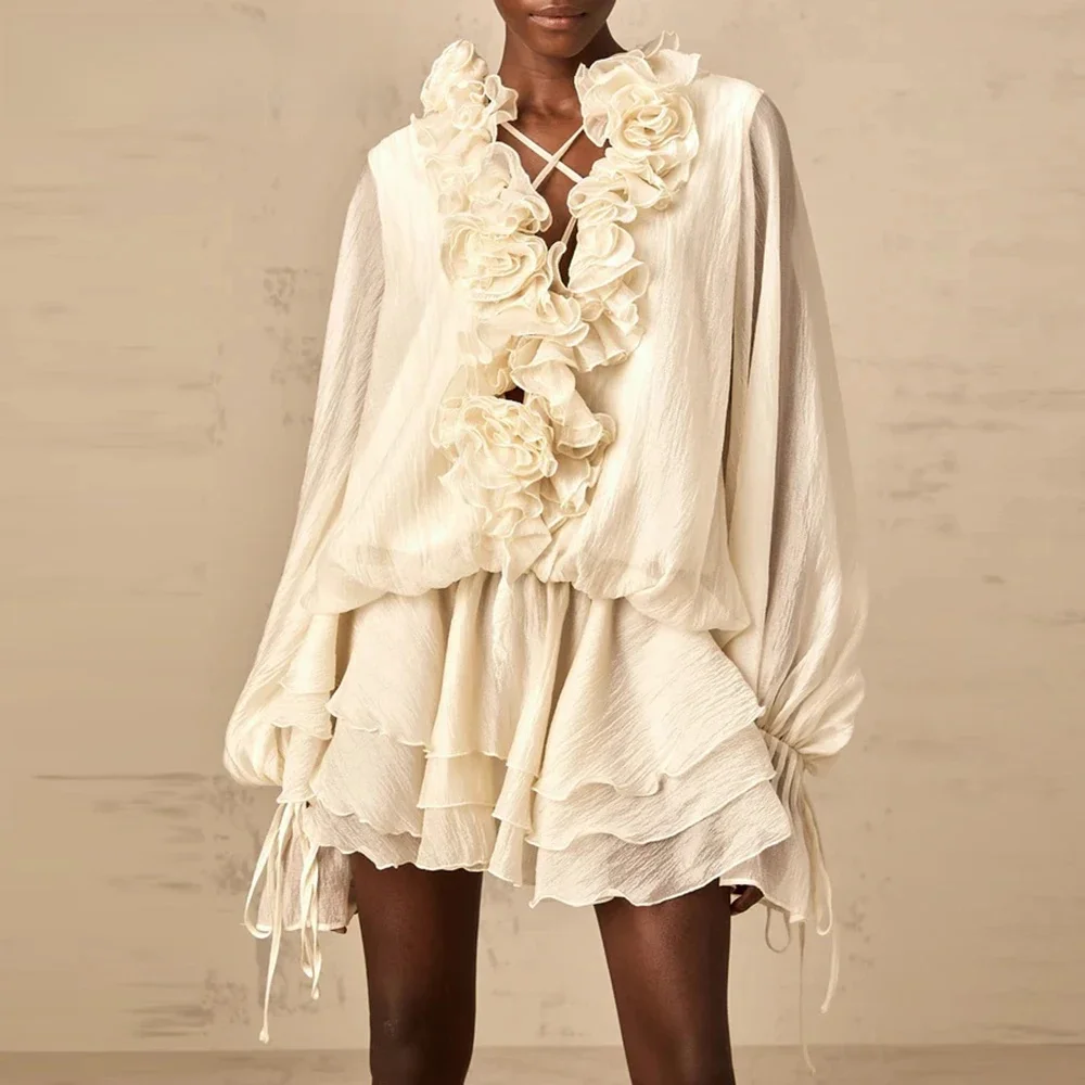2026 Solid Loose Spliced 3D Flowers Dresses For Women V Neck Long Sleeves Patchwork Ruffles Fold Dress Female Clothing
2026 Solid Loose Spliced 3D Flowers Dresses For Women V Neck Long Sleeves Patchwork Ruffles Fold Dress Female Clothing