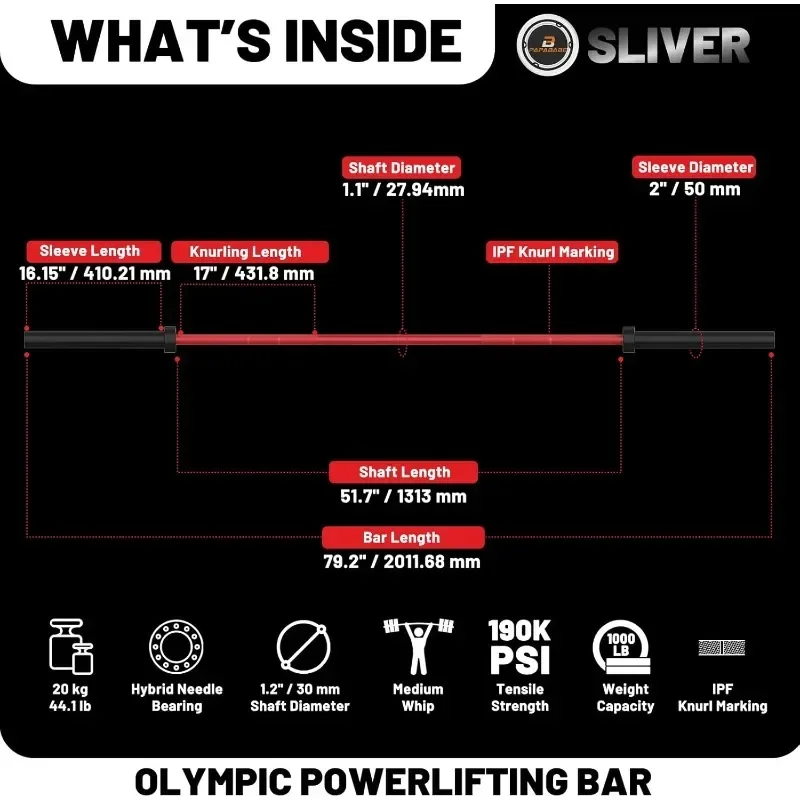 Barbell, 6.6ft/7ft Weight Bar 45lb Barbell Solid Chrome/Solid Zinc/Cerakote, 2 Inch Diameter, 1000lb/1200lb/1500lb Capacity
Barbell, 6.6ft/7ft Weight Bar 45lb Barbell Solid Chrome/Solid Zinc/Cerakote, 2 Inch Diameter, 1000lb/1200lb/1500lb Capacity