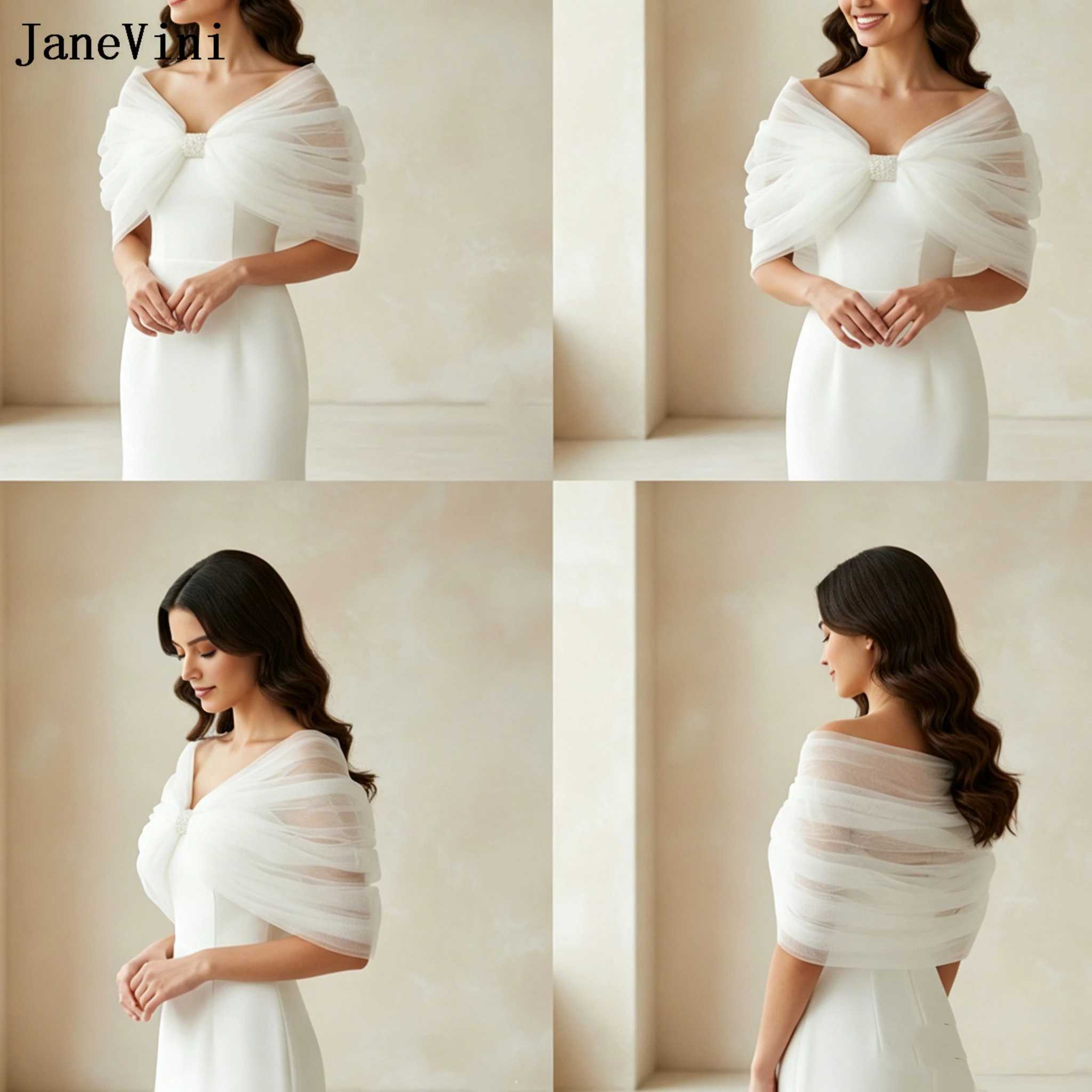 JaneVini Elegant White Bridal Cape Bolero Off Shoulder Beaded Sheer Tulle Women Shrug Cloak Bride Wraps Shawls for Wedding Dress
JaneVini Elegant White Bridal Cape Bolero Off Shoulder Beaded Sheer Tulle Women Shrug Cloak Bride Wraps Shawls for Wedding Dress