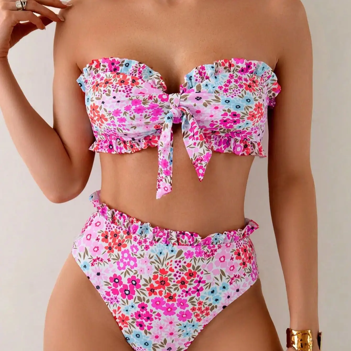 2026 Women's High Waist Lace Trim Floral Bikini Set Strapless Two Piece Swimsuit Off Shoulder Crop Vest Top High Waist Panties
2026 Women's High Waist Lace Trim Floral Bikini Set Strapless Two Piece Swimsuit Off Shoulder Crop Vest Top High Waist Panties
