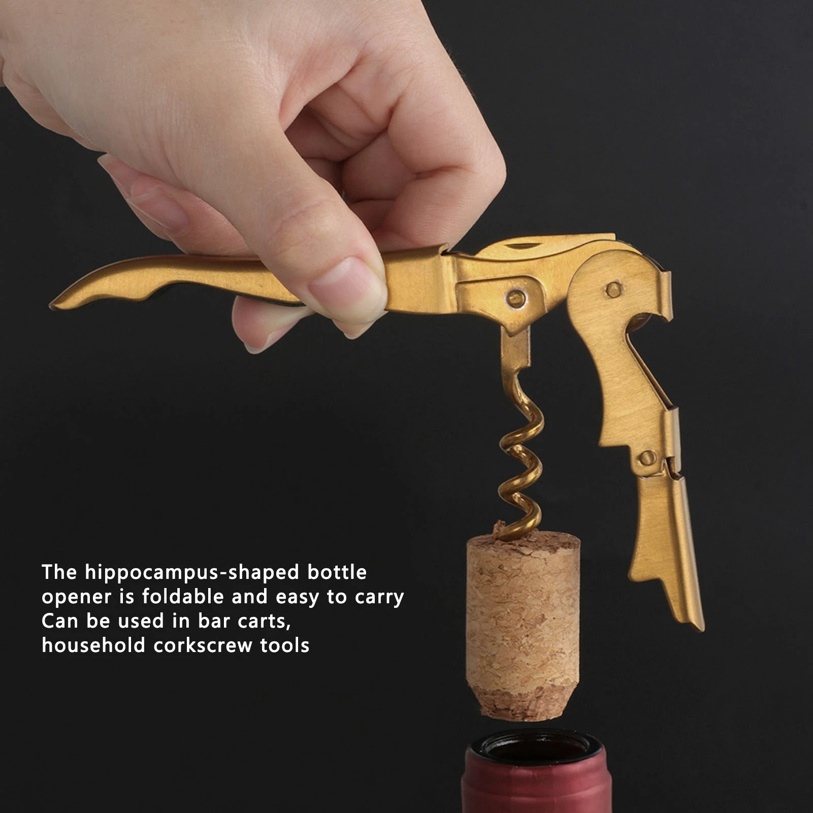 Double Hinged Wine Corkscrew - Gold Hippocampus Stainless Steel, with Opening Knife
Double Hinged Wine Corkscrew - Gold Hippocampus Stainless Steel, with Opening Knife