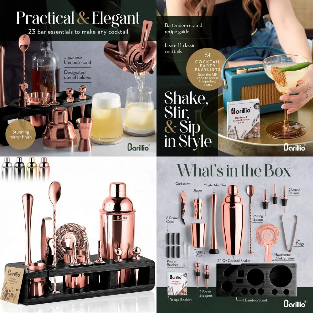 Stainless Steel Rose Gold Cocktail Shaker Set with Bamboo Stand - 23-Piece Mixology Bar Tools for Home
Stainless Steel Rose Gold Cocktail Shaker Set with Bamboo Stand - 23-Piece Mixology Bar Tools for Home