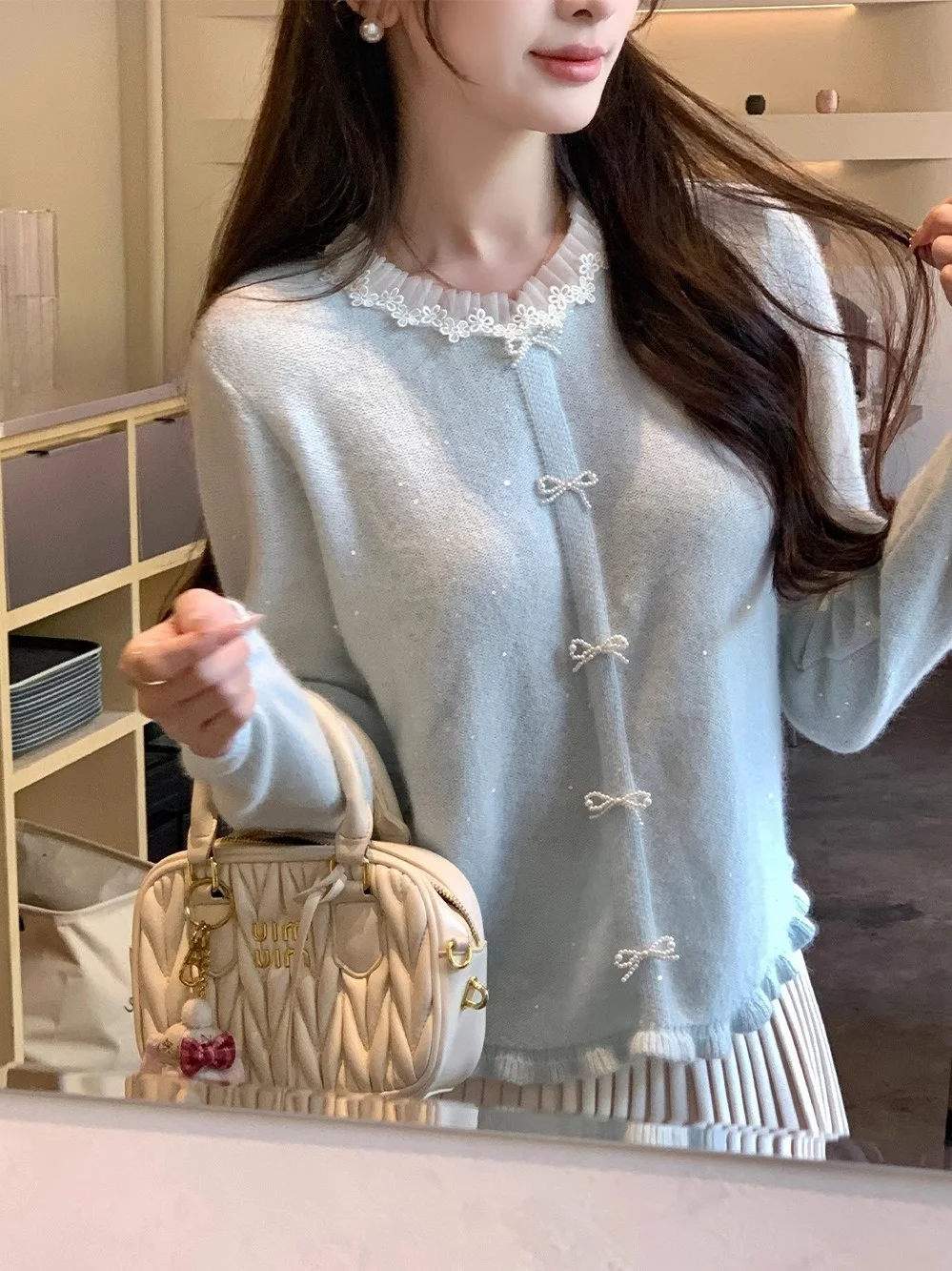 NMIOK Early Autumn Bright Sequin Lace Trim Wool Knitted Sweater Women's Faion Top Casual Sle Loose Fit Long Sve round ...
NMIOK Early Autumn Bright Sequin Lace Trim Wool Knitted Sweater Women's Faion Top Casual Sle Loose Fit Long Sve round ...