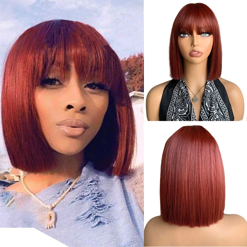 Short Straight Hair Red Black Brown Synthetic Wig for Women Straight Bob Wig with Bangs High Temperature Daily Cosplay Party Wig
Short Straight Hair Red Black Brown Synthetic Wig for Women Straight Bob Wig with Bangs High Temperature Daily Cosplay Party Wig