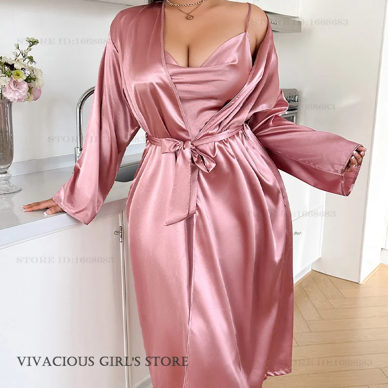 Plus Size Female Twinset Robe Set Nightgown Elegant Long Kimono Bathrobe Gown Silk Satin Sleepwear Nightdress Loose Lounge Wear
Plus Size Female Twinset Robe Set Nightgown Elegant Long Kimono Bathrobe Gown Silk Satin Sleepwear Nightdress Loose Lounge Wear