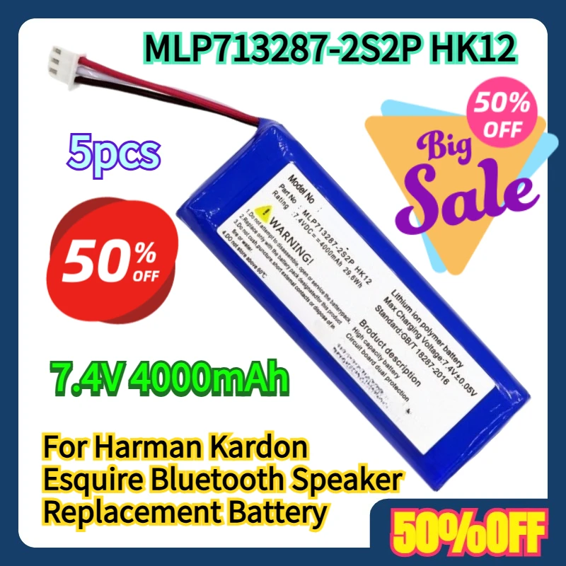 For Harman Kardon Esquire Bluetooth Speaker 7.4V 4000mAh MLP713287-2S2P HK12 Replacement Battery 5pcs
For Harman Kardon Esquire Bluetooth Speaker 7.4V 4000mAh MLP713287-2S2P HK12 Replacement Battery 5pcs