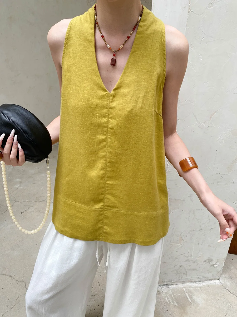 Summer women's casual solid color hanging neck V-neck loose sleeveless vest
Summer women's casual solid color hanging neck V-neck loose sleeveless vest