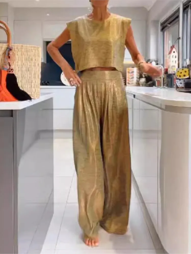 Summer Women's Two Piece Set Solid O-neck Sleeveless Tank Top Wide-leg Pants Ladies Suit Elegant Office Party Streetwear Outfits
Summer Women's Two Piece Set Solid O-neck Sleeveless Tank Top Wide-leg Pants Ladies Suit Elegant Office Party Streetwear Outfits