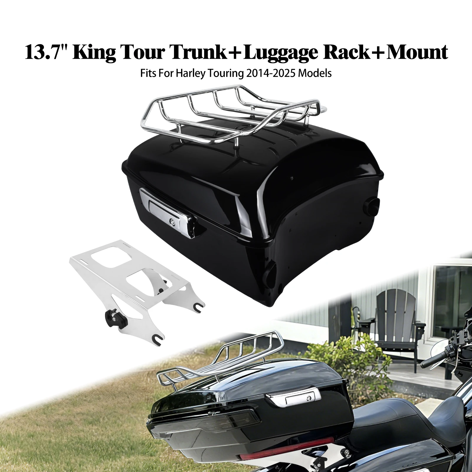 Motorcycle King Tour Trunk 13.7 Inch With Rack Mount For Harley Touring Road Street Electra Glide 2014-2025 Top Case Luggage Box
Motorcycle King Tour Trunk 13.7 Inch With Rack Mount For Harley Touring Road Street Electra Glide 2014-2025 Top Case Luggage Box