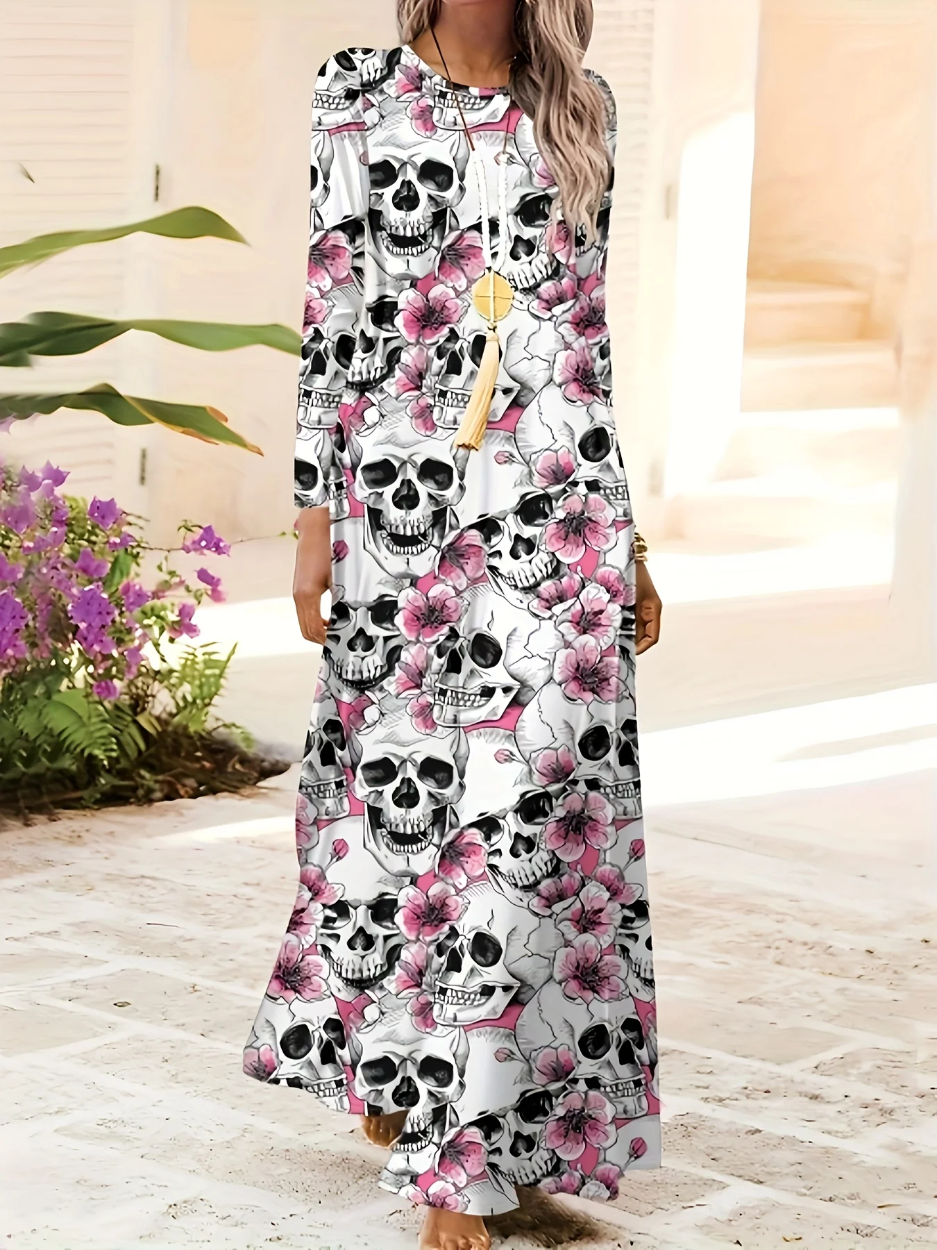 Printed Design casual style Skull And Flower Pattern Print women's dress
Printed Design casual style Skull And Flower Pattern Print women's dress
