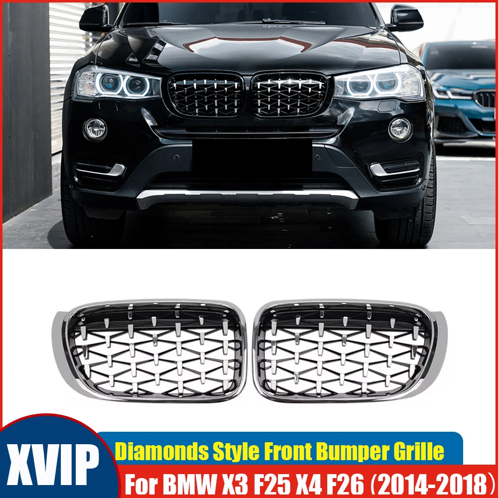 XVIP 1 пара, хромированная Серебряная передняя решетка радиатора с бриллиантами, передний бампер, решетка для BMW X3 F25 X4 F26 2014-2017, двойная решетка радиатора
XVIP 1 пара, хромированная Серебряная передняя решетка радиатора с бриллиантами, передний бампер, решетка для BMW X3 F25 X4 F26 2014-2017, двойная решетка радиатора