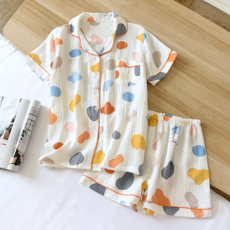 Women's Breathable Cotton Gauze Short Sleeve Pajama Set for Summer Lightweight Casual Loungewear Shorts Nightwear for Ladies
Women's Breathable Cotton Gauze Short Sleeve Pajama Set for Summer Lightweight Casual Loungewear Shorts Nightwear for Ladies