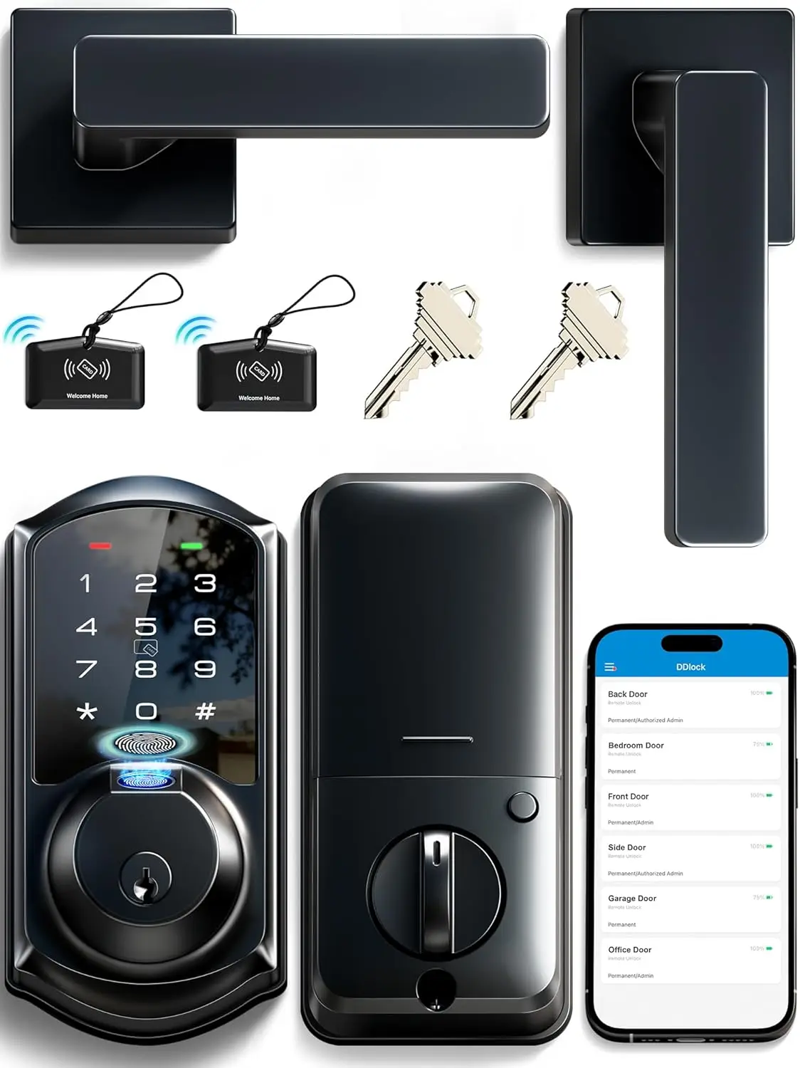 Smart Lock with Fingerprint, App Control, Keyless Entry, Heavy-Duty Zinc Alloy, Auto Lock, Waterproof, Easy Install, Matte Black
Smart Lock with Fingerprint, App Control, Keyless Entry, Heavy-Duty Zinc Alloy, Auto Lock, Waterproof, Easy Install, Matte Black