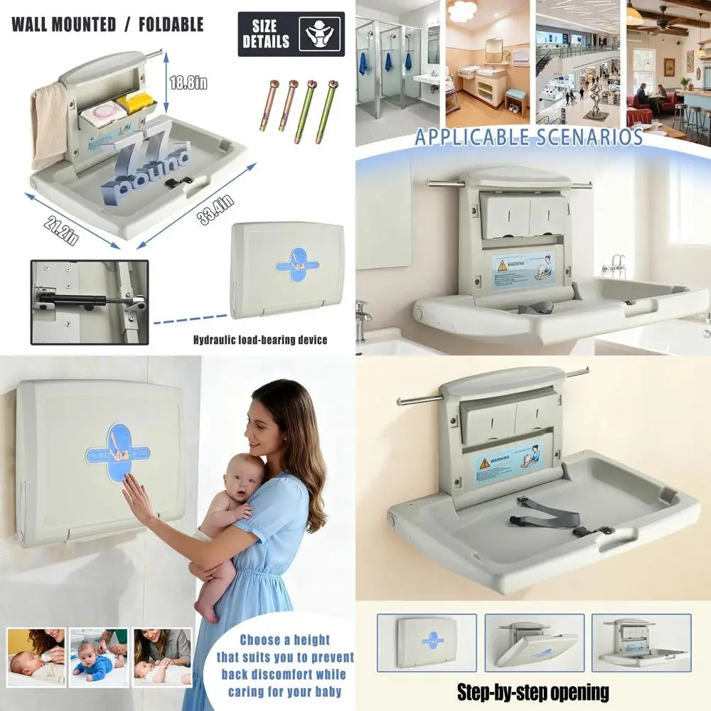 Horizontal Wall-Mounted Baby Change Station - Compact Design with Safety Straps for Public & Home Bathrooms
Horizontal Wall-Mounted Baby Change Station - Compact Design with Safety Straps for Public & Home Bathrooms