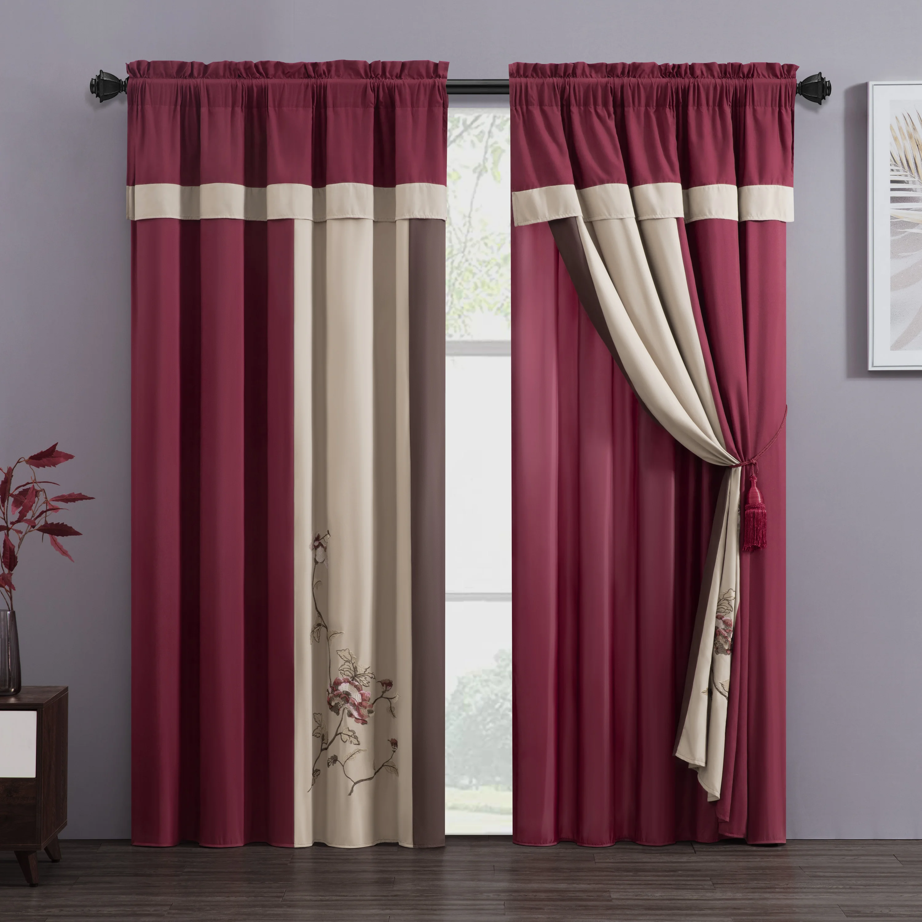 Vienna 2-Panel Embroidered Floral Window Curtain/Drape Set - Attached Sheer Backing and Valance
Vienna 2-Panel Embroidered Floral Window Curtain/Drape Set - Attached Sheer Backing and Valance