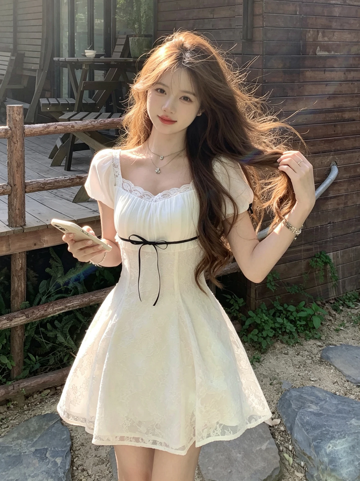 Korean Style Gentle Miss Feel Lace Square Collar White Dress Women Waist in Design Knot Birthday Short Skirt
Korean Style Gentle Miss Feel Lace Square Collar White Dress Women Waist in Design Knot Birthday Short Skirt