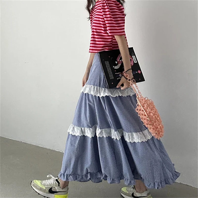 Women Skirt Spring 2024 Office Lady Korea Style Vintage Flounced Patchwork Lace Plaid Folds High Waist Blue Skirts
Women Skirt Spring 2024 Office Lady Korea Style Vintage Flounced Patchwork Lace Plaid Folds High Waist Blue Skirts