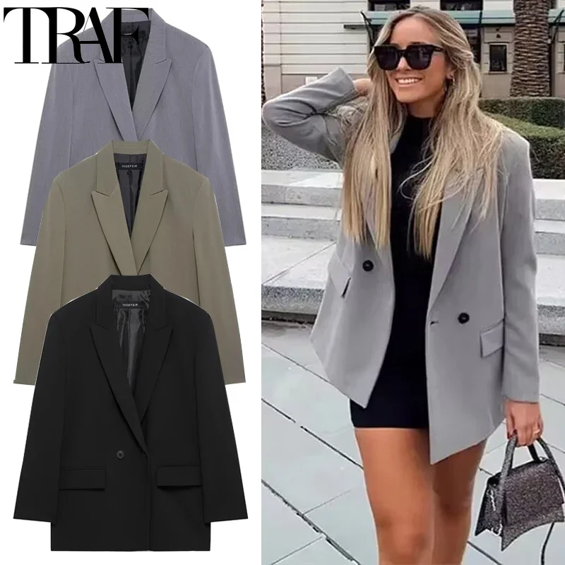 TRAF Blazers For Women Black Gray Long Blazer Woman Office Wear Long Sleeve Solid Blazer Oversized High Quality Women's Blazer
TRAF Blazers For Women Black Gray Long Blazer Woman Office Wear Long Sleeve Solid Blazer Oversized High Quality Women's Blazer