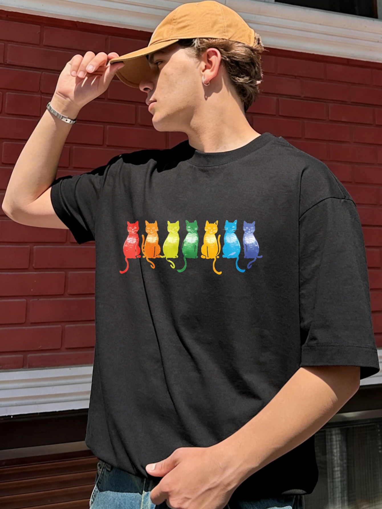 Mens Casual T Shirts Colorful Cats Funny Print Cotton Short Sleeve Outdoor Streetwear Summer Tshirt for Men
Mens Casual T Shirts Colorful Cats Funny Print Cotton Short Sleeve Outdoor Streetwear Summer Tshirt for Men