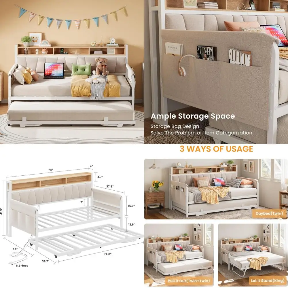 Двуспальная кушетка с мягким изголовьем для хранения вещей, каркасом раскладывающейся кровати и зарядной станцией для дивана-кровати
Двуспальная кушетка с мягким изголовьем для хранения вещей, каркасом раскладывающейся кровати и зарядной станцией для дивана-кровати