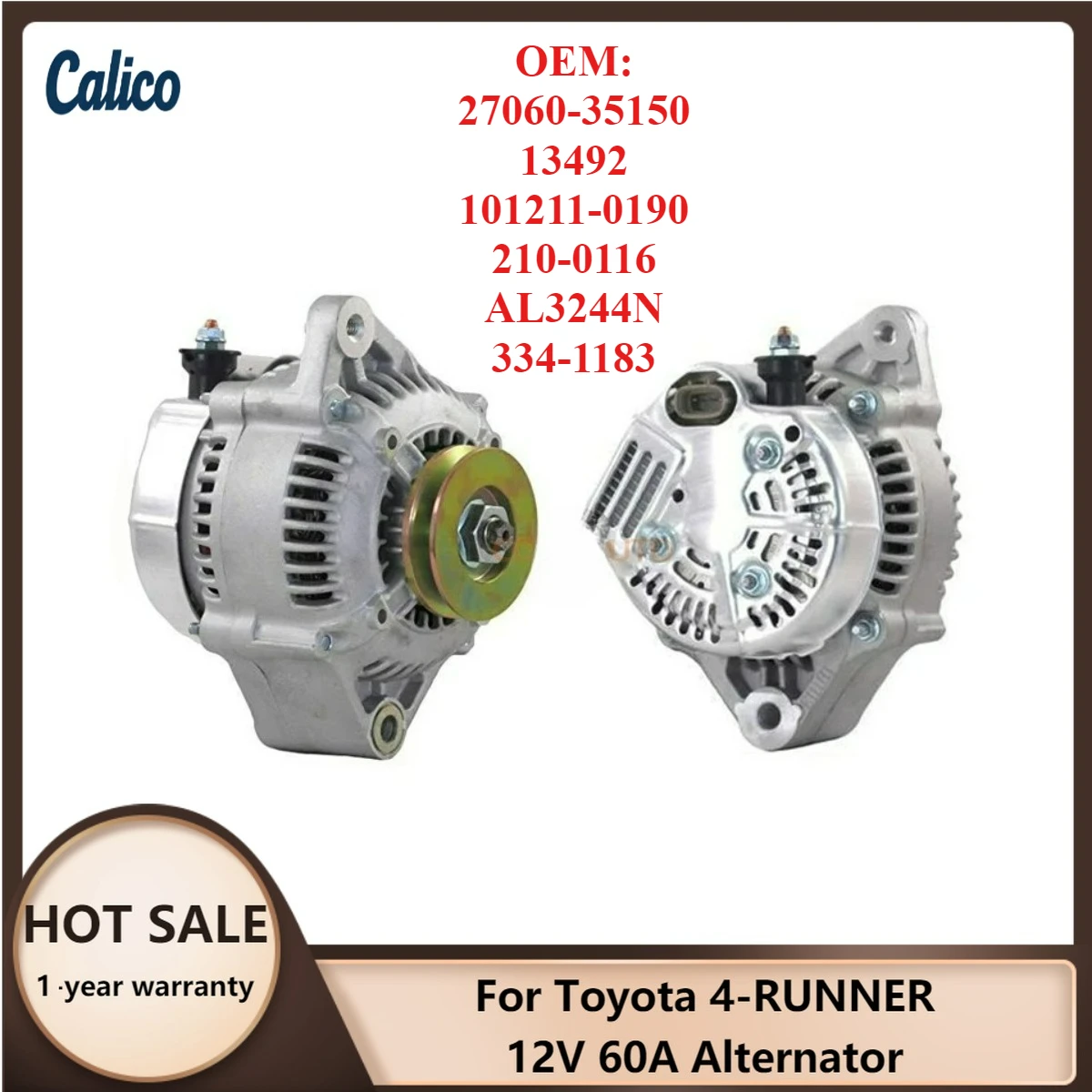 Exclusive Production Suitable for Toyota 4-RUNNER 12V 60A Alternator 27060-35150 13492 101211-0190 210-0116 AL3244N 334-1183
Exclusive Production Suitable for Toyota 4-RUNNER 12V 60A Alternator 27060-35150 13492 101211-0190 210-0116 AL3244N 334-1183